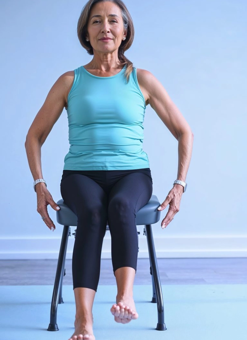 Bài tập Pilates trên ghế cho người cao tuổi - Bài tập đá rung đùi