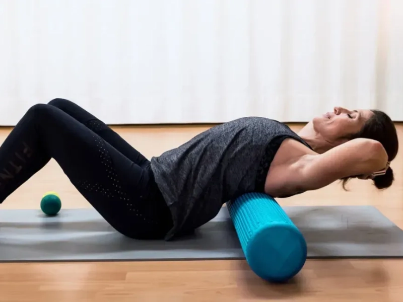 Foam roller, also known as a massage roller.