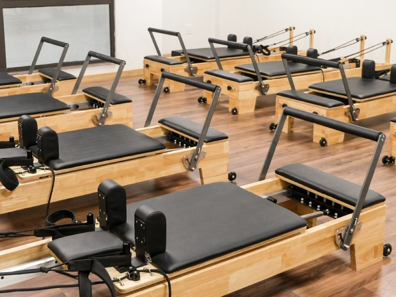 The studio is fully equipped with modern workout equipment.