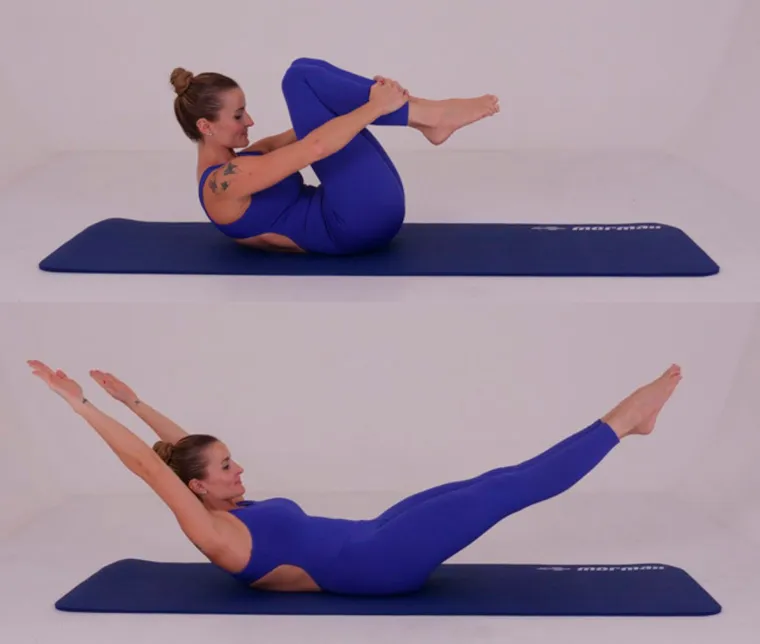 Steps to perform the Double Leg Stretch.