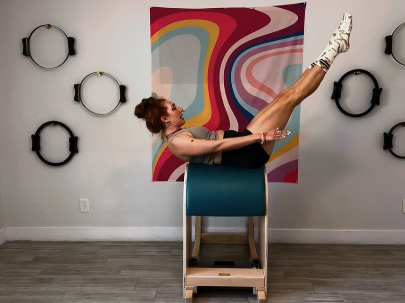 Pilates Hundred exercise on the Ladder Barrel.