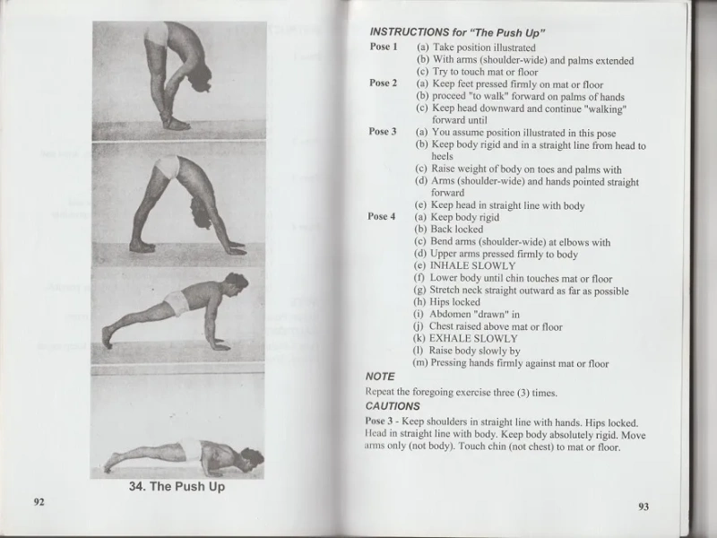 The book provides detailed instructions on 34 basic Pilates exercises.