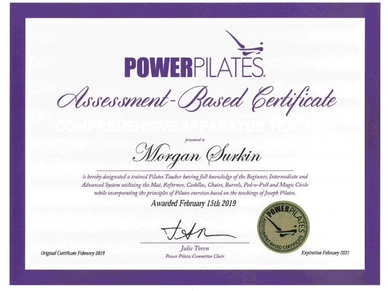 Power Pilates Comprehensive Pilates Certification.