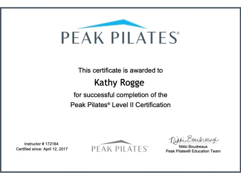 Peak Pilates Comprehensive Certification.