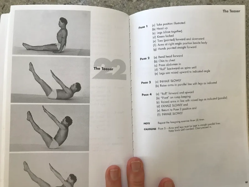 Teaser is exercise number 22 in the list of 34 original Pilates exercises performed on a mat.