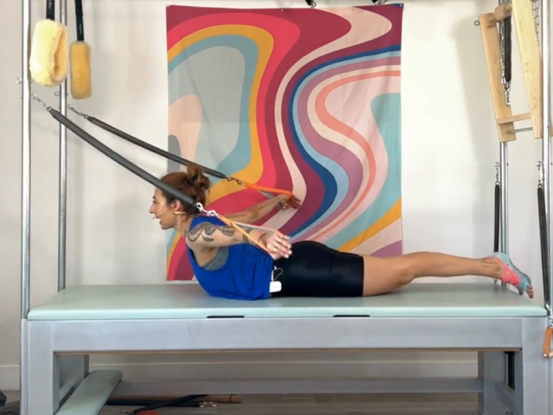 erform the Pilates Flying Eagle Exercise on the Cadillac.